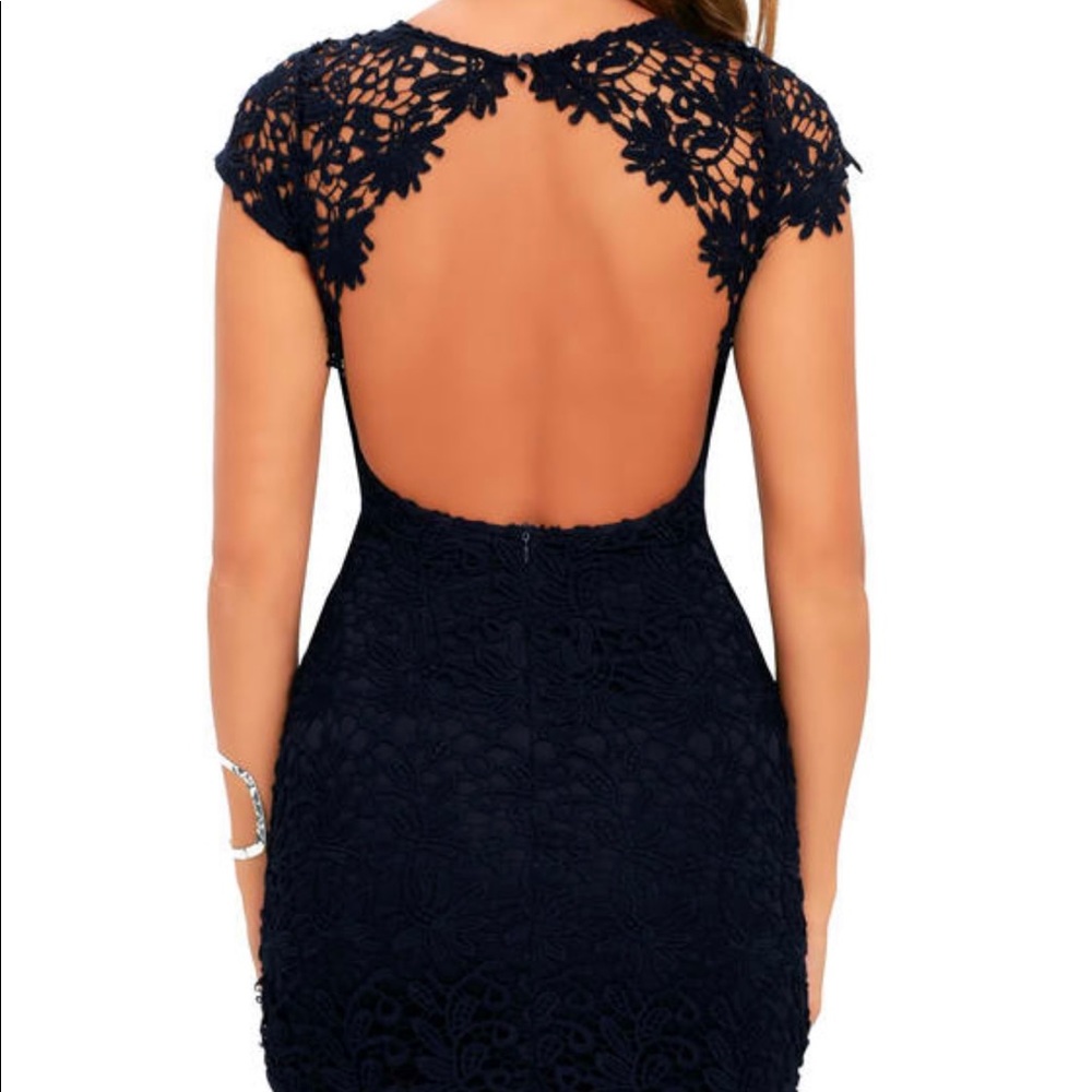 Lulu’s Hidden Talent Backless Navy Blue Lace Dress